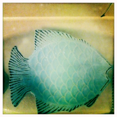 This quirky blue fish dish makes an unusual soap dish.